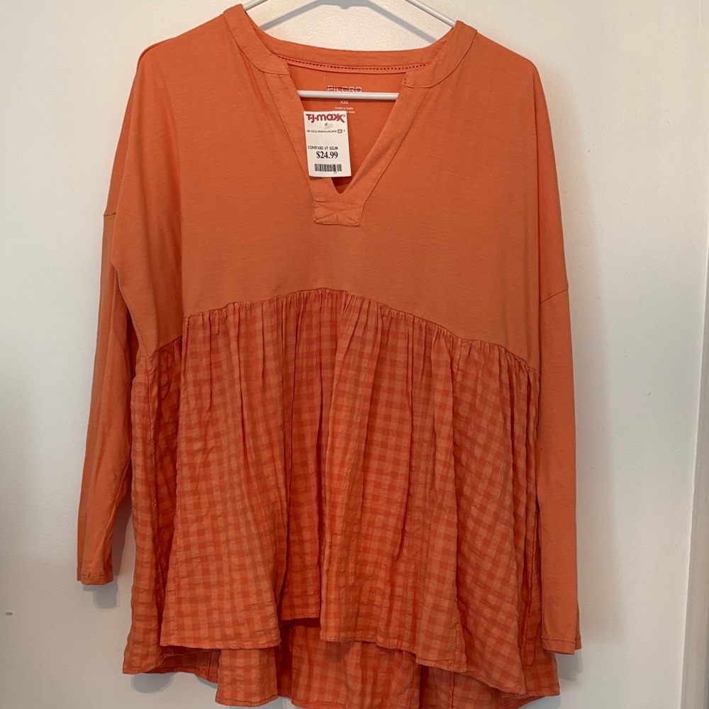 Pilcro Orange Tiered V-Neck Peplum Tunic